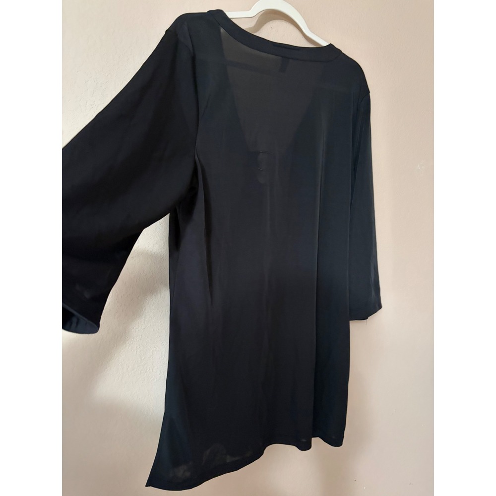 INC International Concepts Black V-Neck Tunic Top XL Ring Detail 3/4 Sleeve - Picture 8 of 10